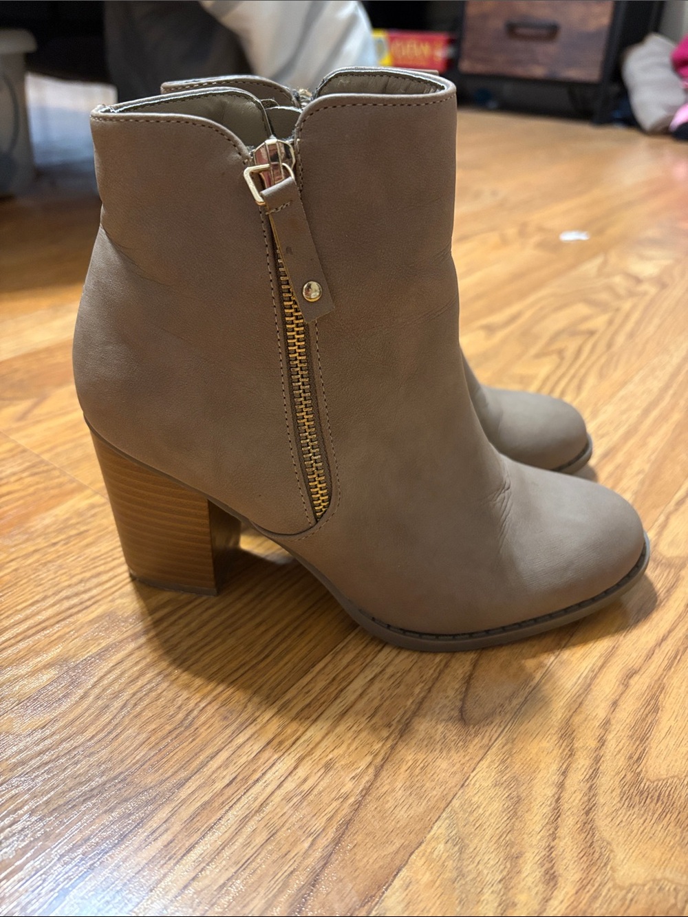 Diba Taupe Ankle Boot with Gold Side Zip